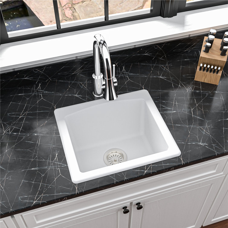 White Quartz Composite Single Bowl Drop-in Kitchen Sink