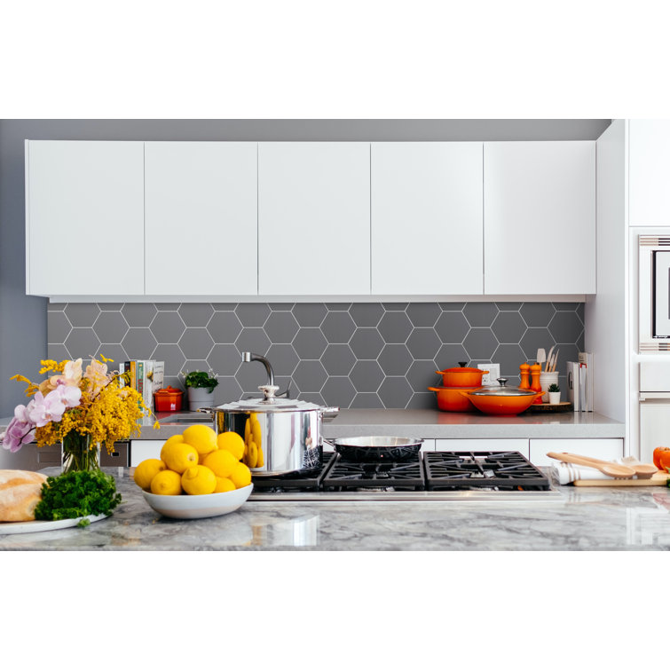 Bex Gray Hexagon Stone Composite Peel & Stick Wall Tile