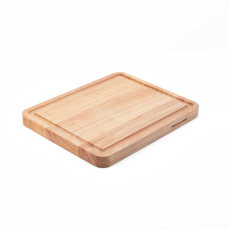 Natural Rubberwood Rectangular Cutting Board with Perimeter Trench