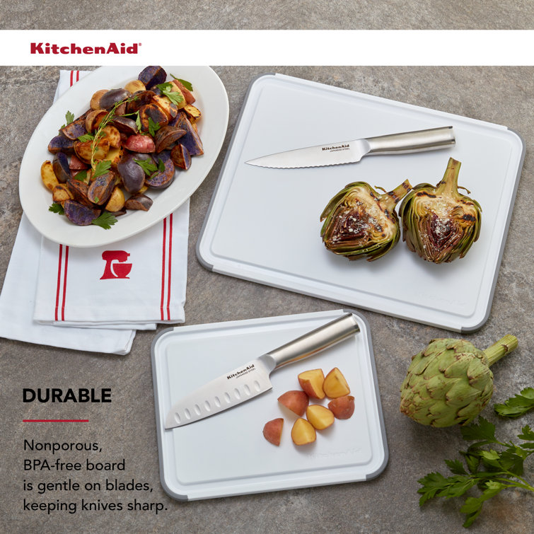 White Rectangular Nonslip Plastic Cutting Board Set