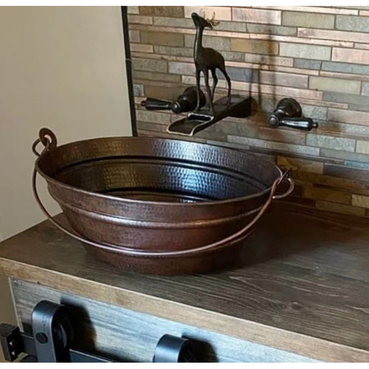 16" Oval Hand-Hammered Copper Bucket Bathroom Sink