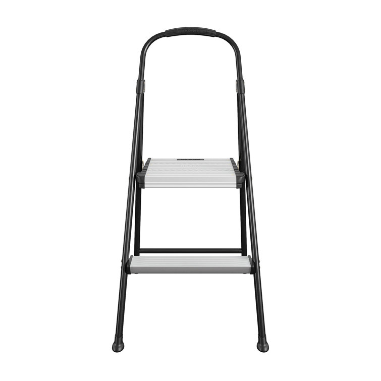 Compact 40.75" Black Foldable Steel Step Stool with Rubber Grip