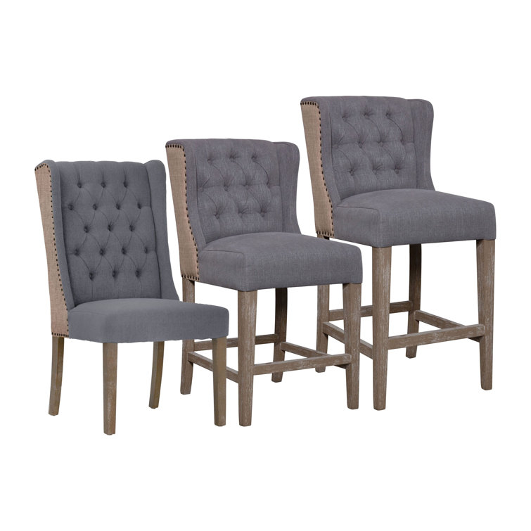 Reilly Gray Linen and Jute Wingback Counter Stool