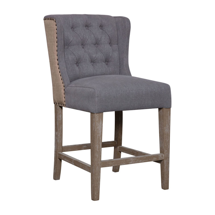 Reilly Gray Linen and Jute Wingback Counter Stool