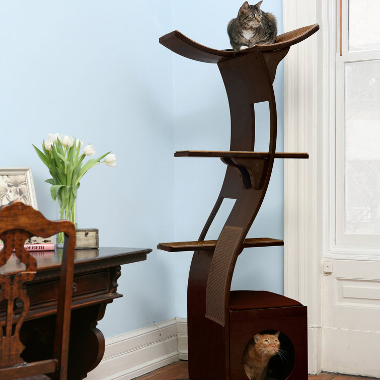 69" Espresso Oak Veneer Lotus Cat Tree Tower
