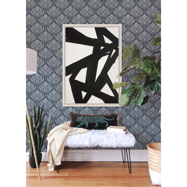 Navy and Gray Lotus Fan Removable Wallpaper Roll