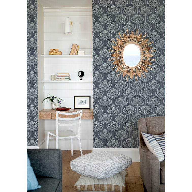Navy and Gray Lotus Fan Removable Wallpaper Roll