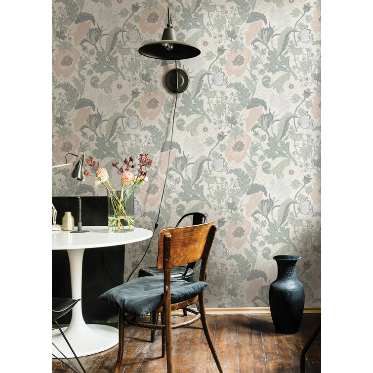 Light Gray Floral Non-Woven Wallpaper Roll