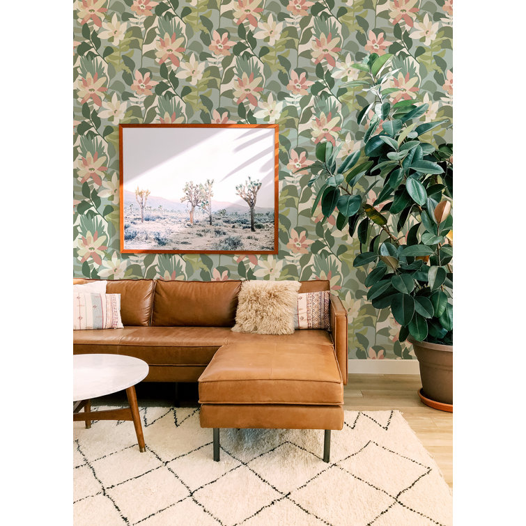 Green Floral Non-Woven Removable Wallpaper Roll