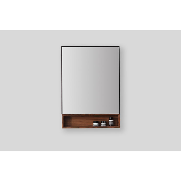 Walnut and Black Mirrored Medicine Cabinet with Shelf