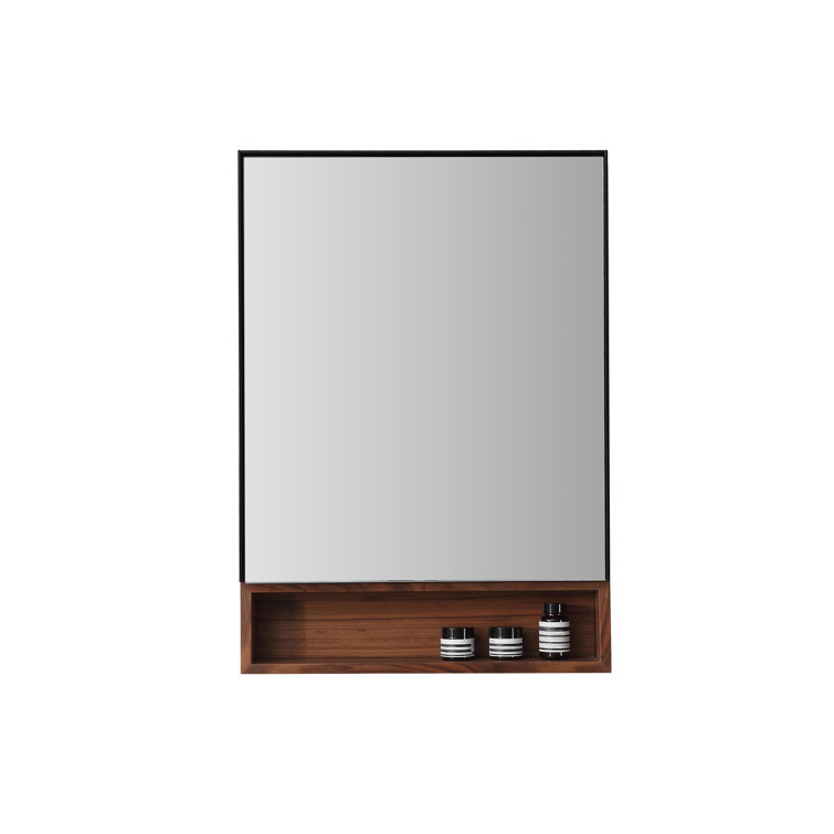 Walnut and Black Mirrored Medicine Cabinet with Shelf