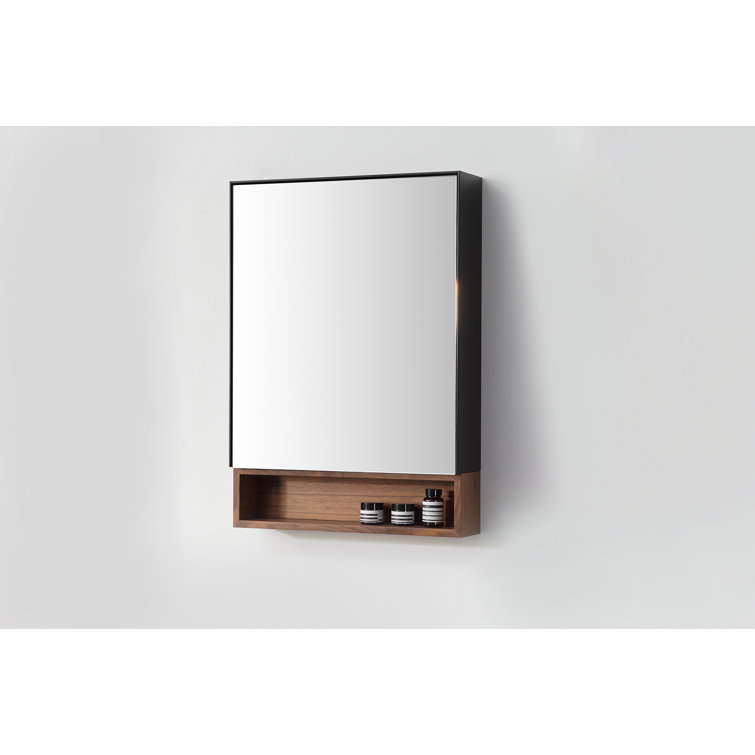 Walnut and Black Mirrored Medicine Cabinet with Shelf