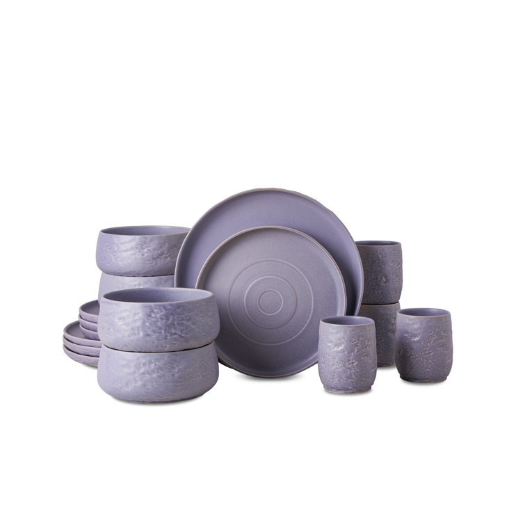 Lavender and White Textured Ceramic 16-Piece Dinnerware Set