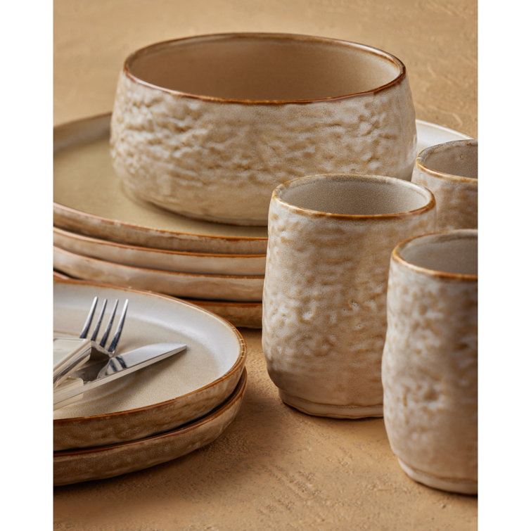 16-Piece Sand and White Ceramic Dinnerware Set