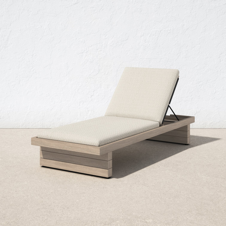 Brown Teak Single Chaise Lounge with Stone Gray Cushions