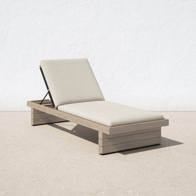Brown Teak Single Chaise Lounge with Stone Gray Cushions