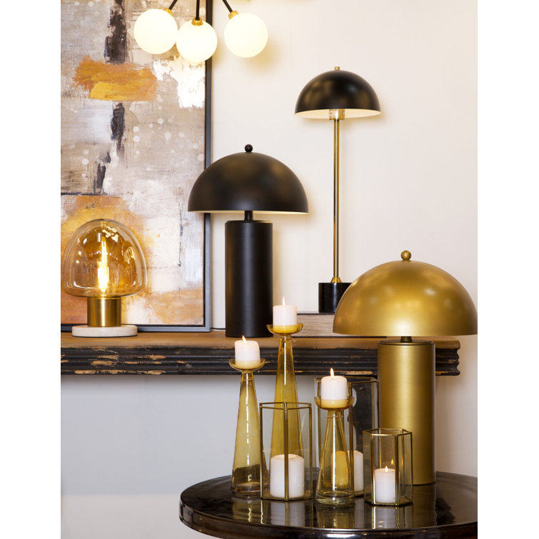 Gold Iron and Glass Hexagonal Candle Lantern Set