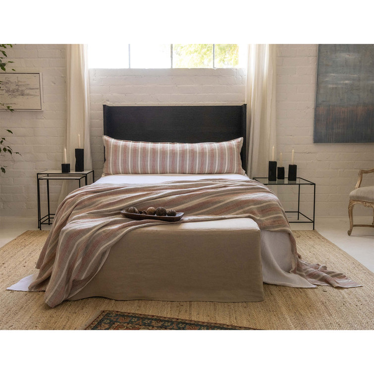 Montecito Terra Cotta and Natural Striped 100% Linen Oversized Throw with Tassels