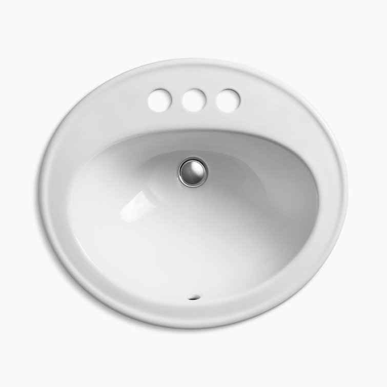 White Ceramic Oval Drop-In Bathroom Sink with Overflow