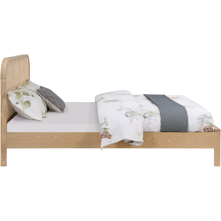 Natural Ash Wood Queen Bed with Cane Headboard