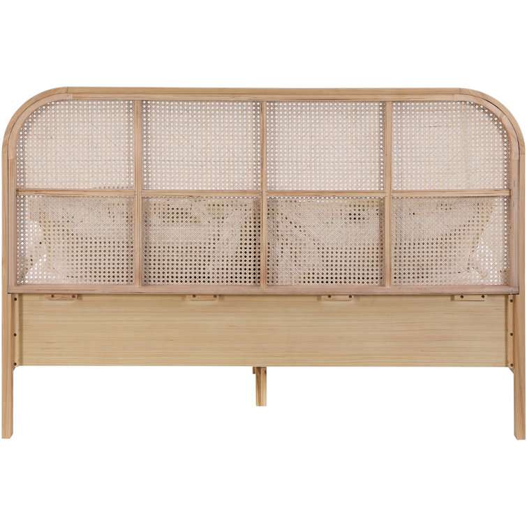 Natural Ash Wood Queen Bed with Cane Headboard