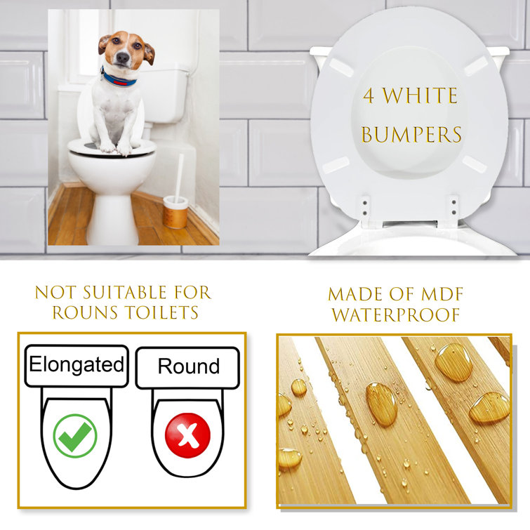 White MDF Elongated Toilet Seat with Jack Russell Design