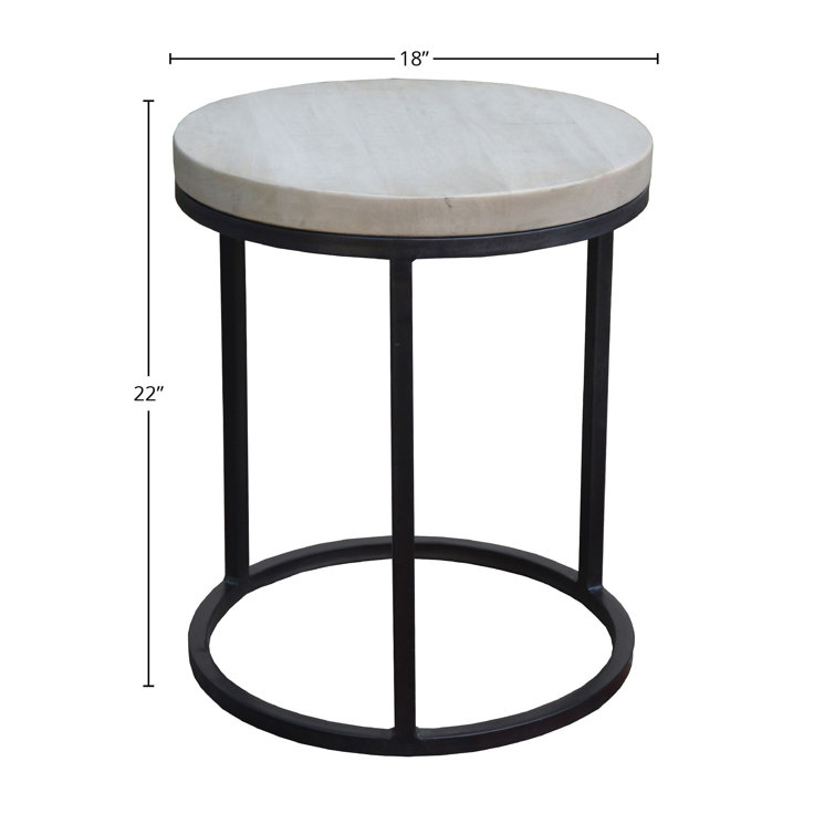 Bleached Mango Wood and Black Iron Round End Table