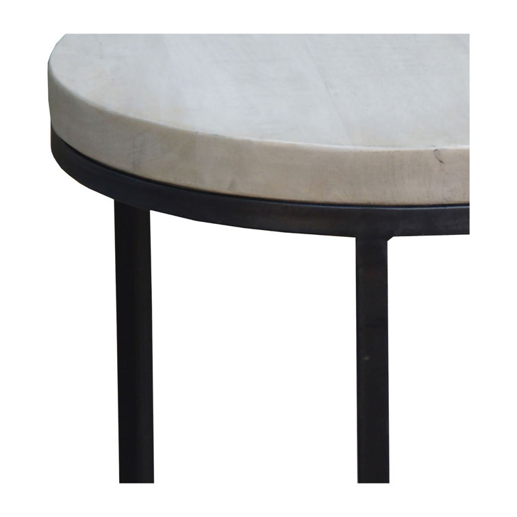 Bleached Mango Wood and Black Iron Round End Table