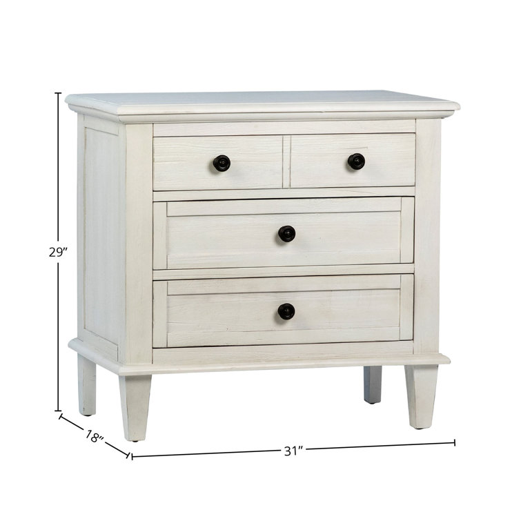 Whitewash Acacia Wood 3-Drawer Nightstand with Metal Knobs