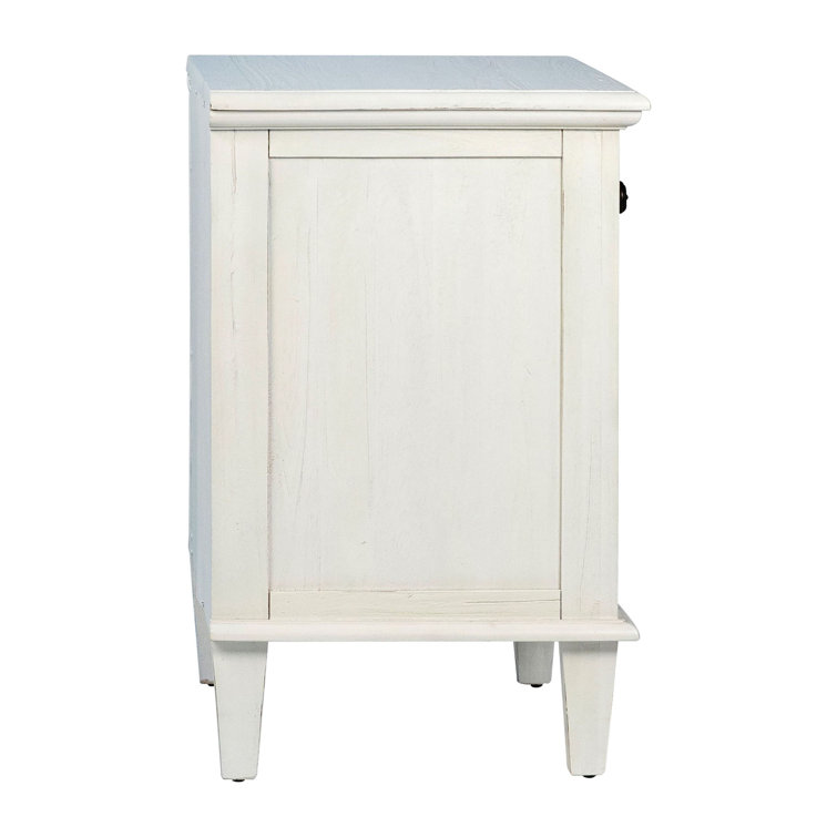 Whitewash Acacia Wood 3-Drawer Nightstand with Metal Knobs