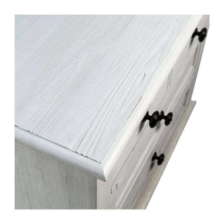 Whitewash Acacia Wood 3-Drawer Nightstand with Metal Knobs