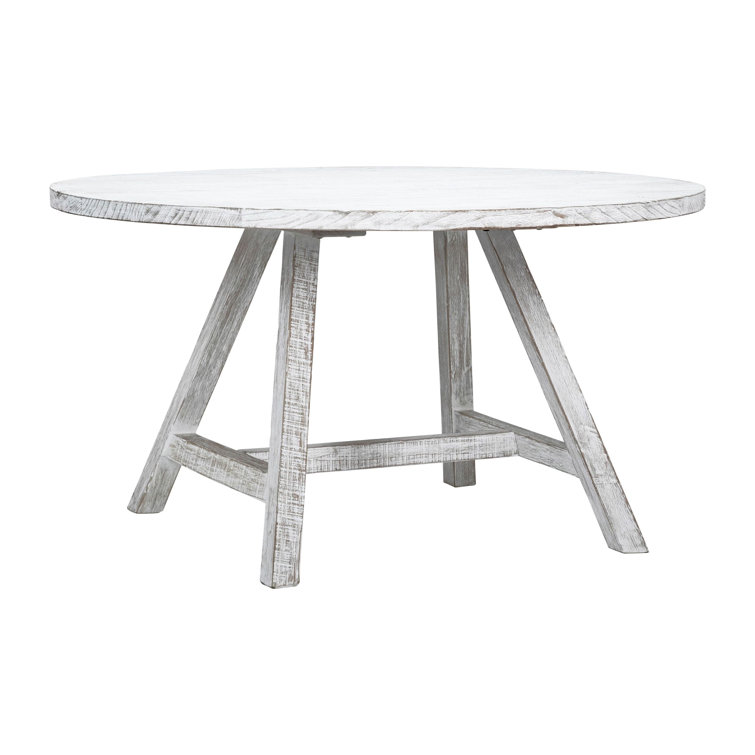 Contemporary 56" Round Reclaimed Pine Dining Table in Whitewash