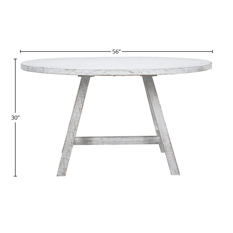 Contemporary 56" Round Reclaimed Pine Dining Table in Whitewash