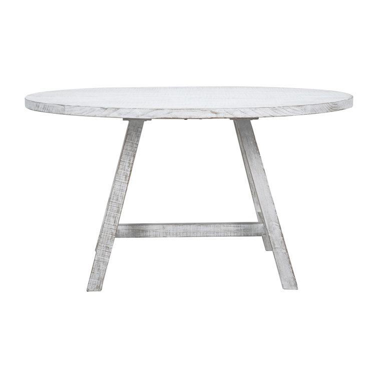 Contemporary 56" Round Reclaimed Pine Dining Table in Whitewash