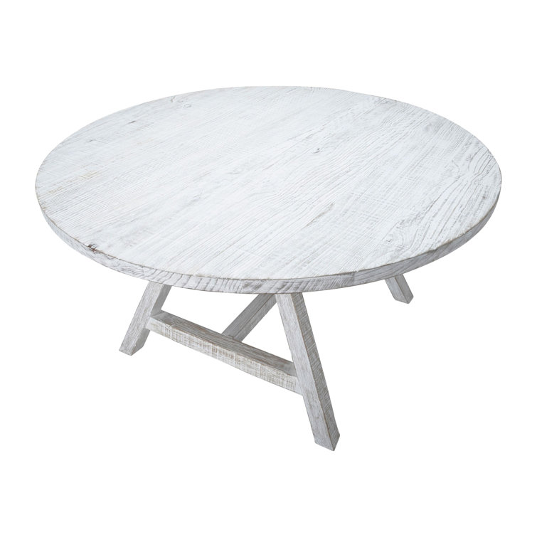 Contemporary 56" Round Reclaimed Pine Dining Table in Whitewash