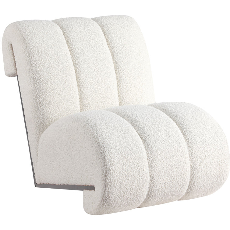Cream Faux Sheepskin Slipper Chair with Black Legs