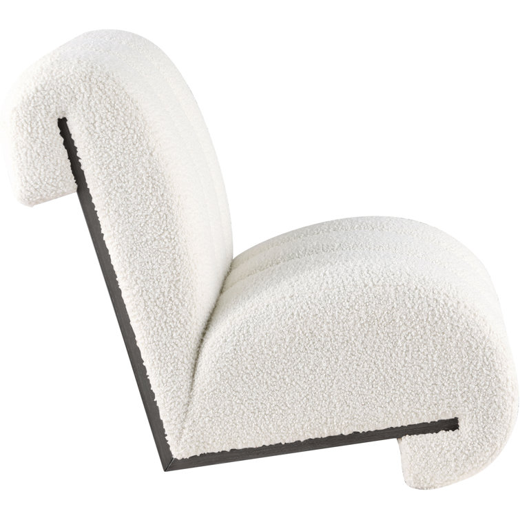 Cream Faux Sheepskin Slipper Chair with Black Legs