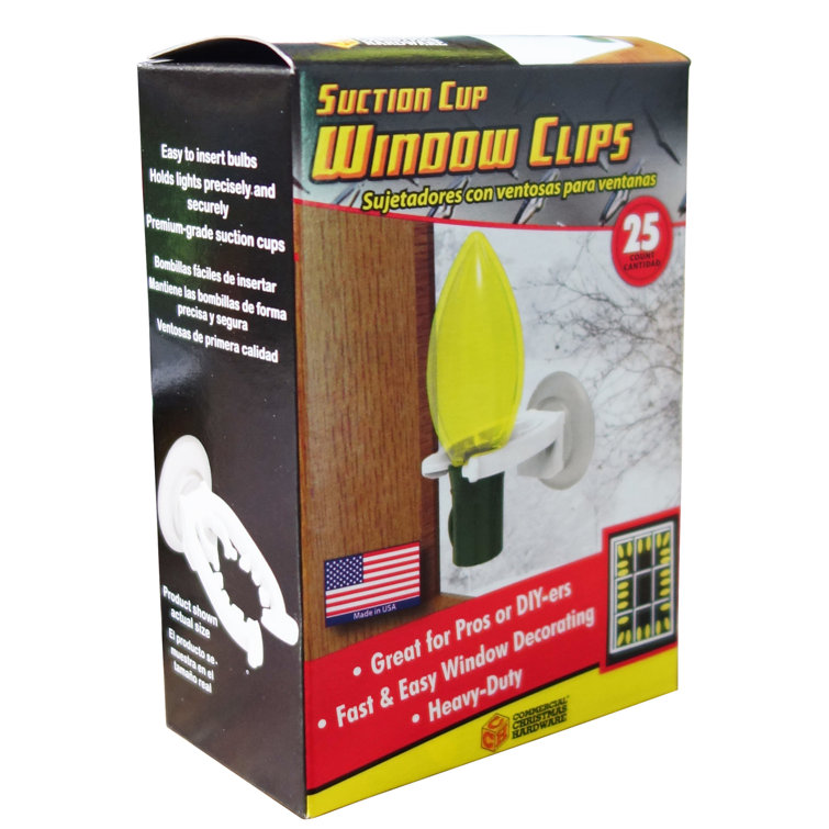 White Plastic Suction Cup Window Light Clips, 25-Pack