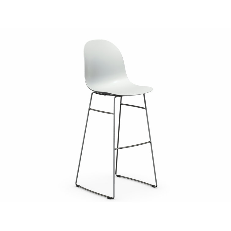 Matte White and Chrome Bar Stool with Metal Frame