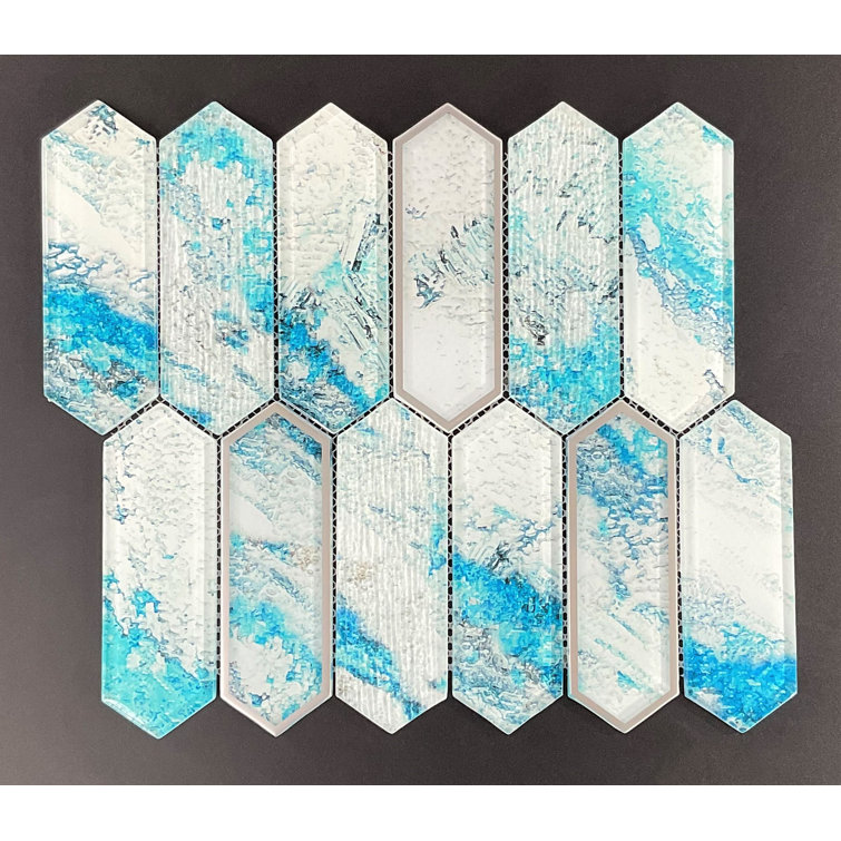 Aqua and Silver Glazed Glass Mosaic Wall Tile