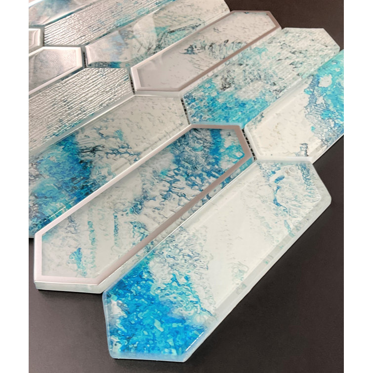 Aqua and Silver Glazed Glass Mosaic Wall Tile