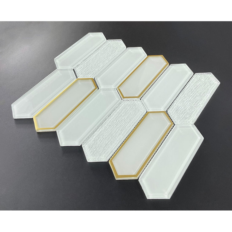 White and Gold Glazed Glass Mosaic Wall Tile