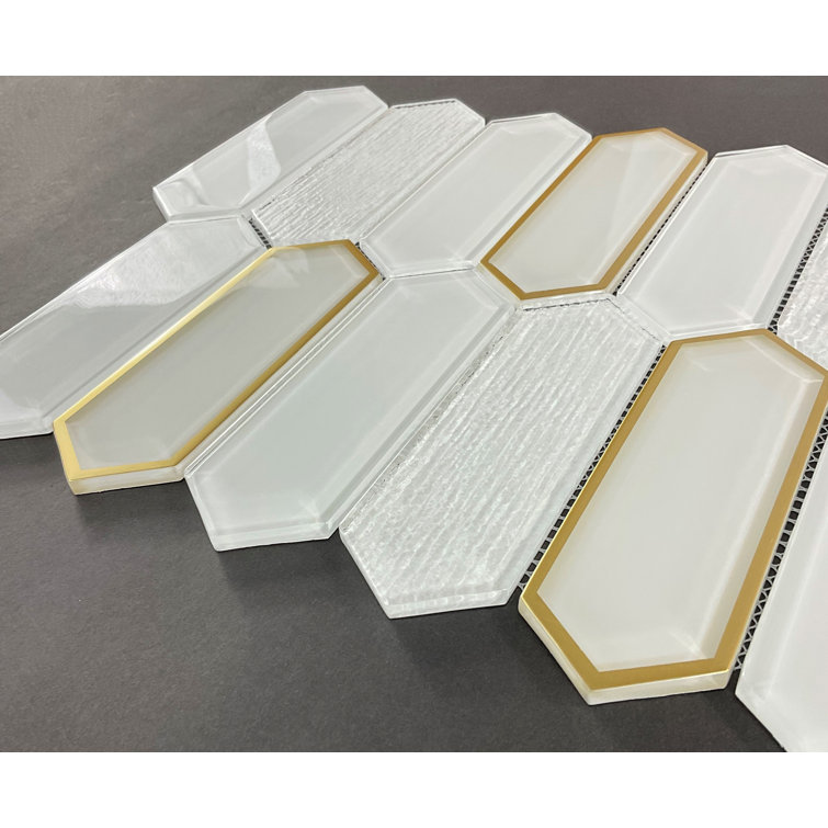 White and Gold Glazed Glass Mosaic Wall Tile