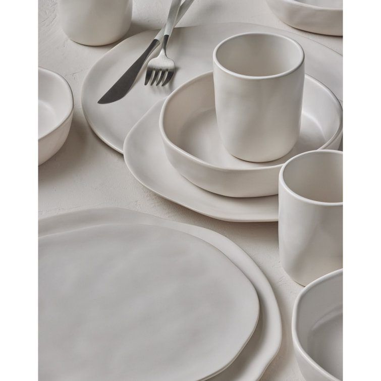 Beige and White Ceramic Organic-Shaped 16-Piece Dinnerware Set