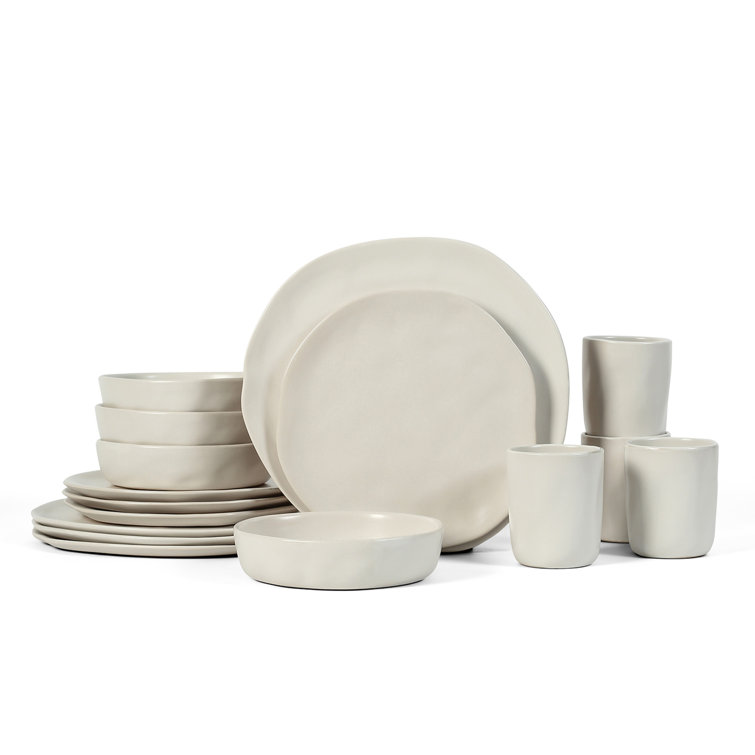 Beige and White Ceramic Organic-Shaped 16-Piece Dinnerware Set