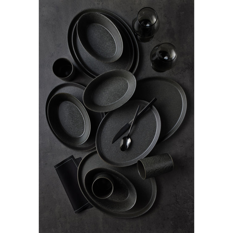 Charcoal Ceramic Textured 16-Piece Dinnerware Set