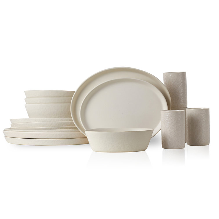 Katachi Ivory Stoneware 16-Piece Dinnerware Set for 8