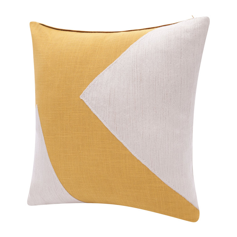 Yellow and White Geometric Cotton Throw Pillow Set