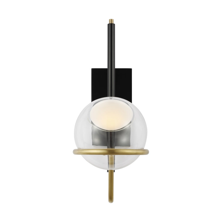 Crosby Medium Dimmable LED Wall Sconce in Glossy Black and Natural Brass