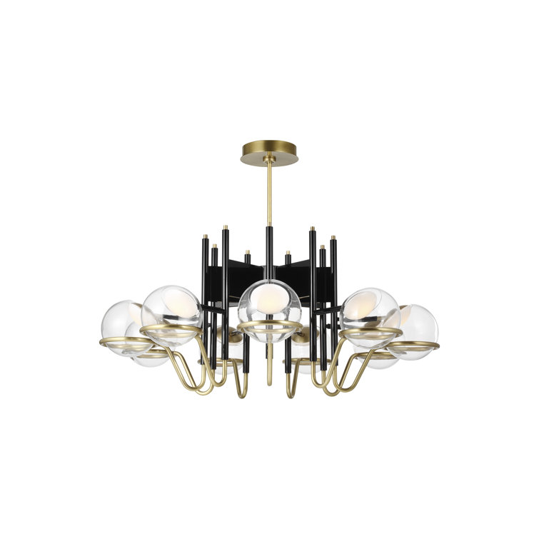 Crosby Glossy Black 37.7" LED Chandelier with Clear Glass Globes